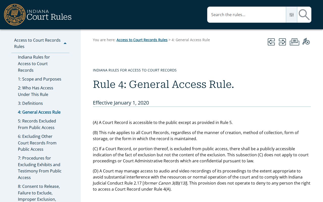 Indiana Access Rule 4 page
