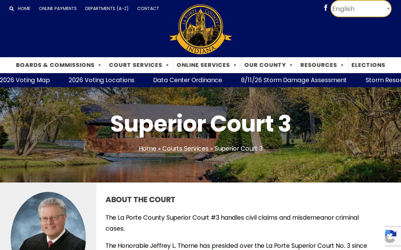Official LaPorte Superior Court 3 civil and small-claims docket page
