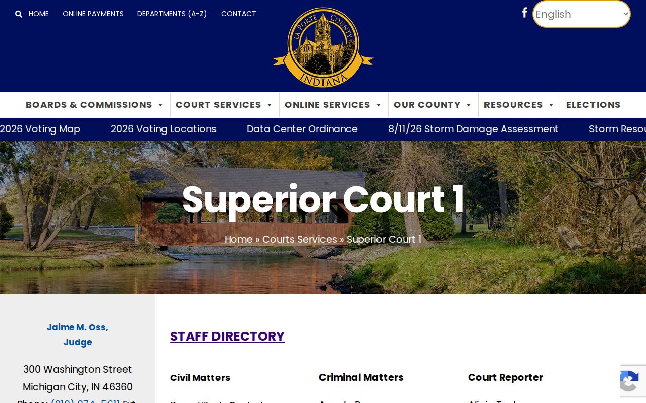 Official LaPorte Superior Court 1 civil docket information page