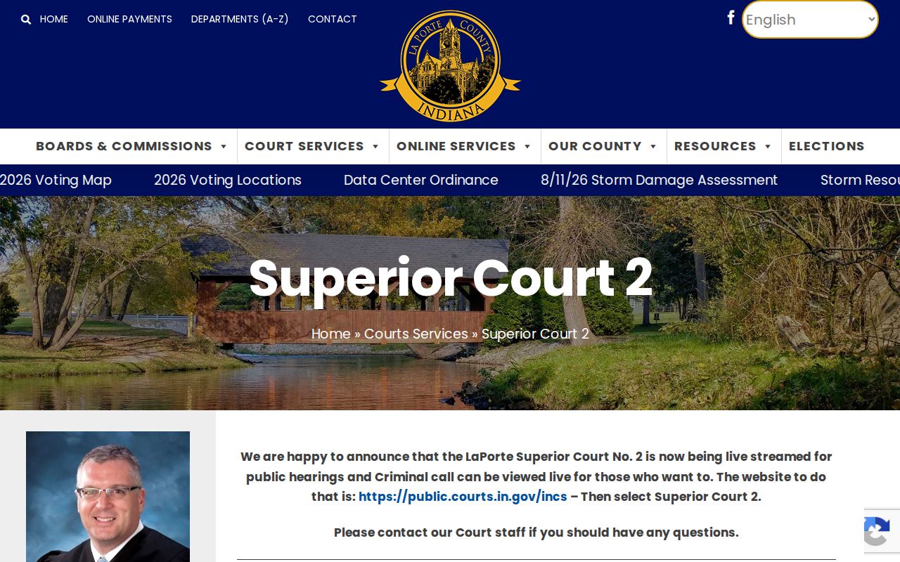 LaPorte Superior Court 2 page with public hearing and criminal call information