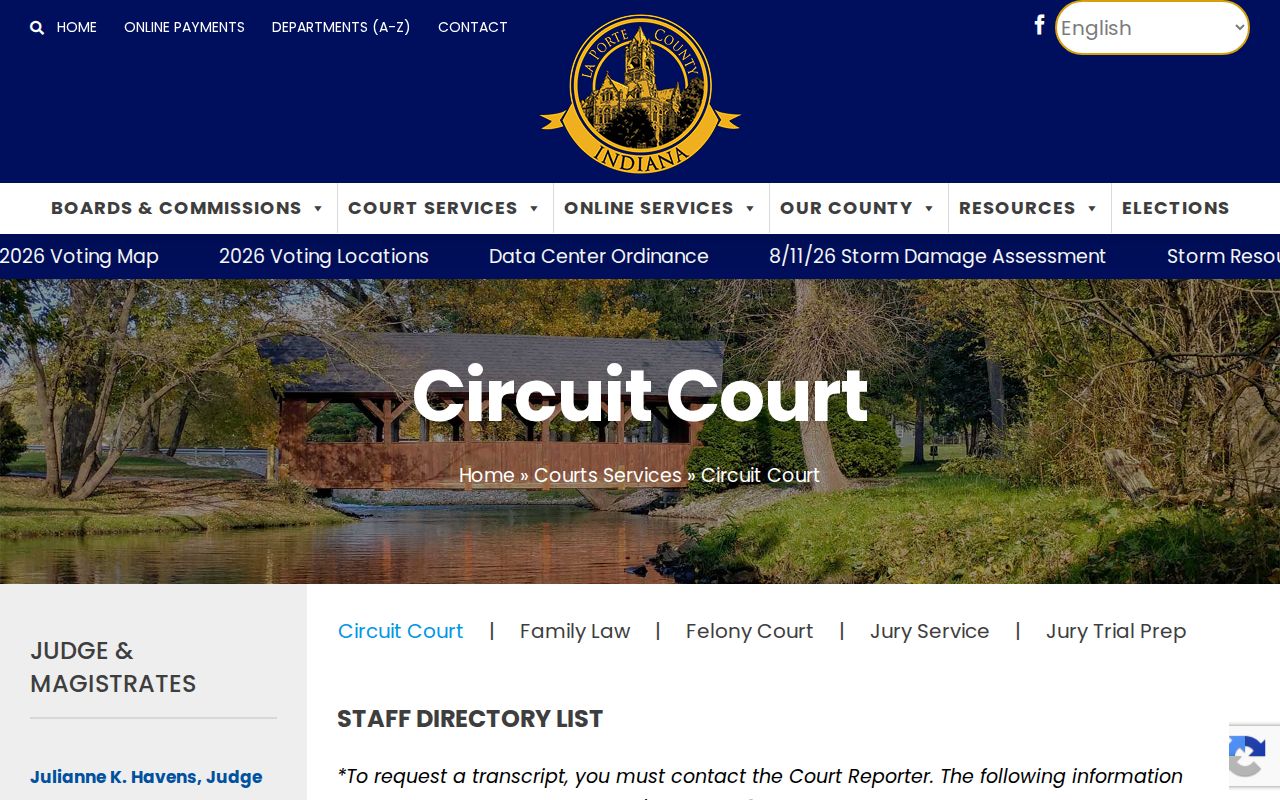Official LaPorte Circuit Court criminal docket page